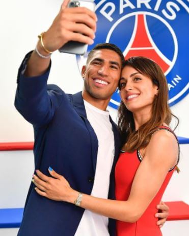 Achraf Hakimi with his girlfriend turned wife Hiba Abouk.